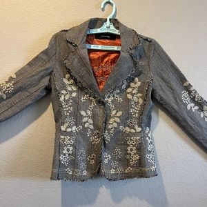 Carmen Floral Embroidered Beaded Lined Jacket Sz Medium